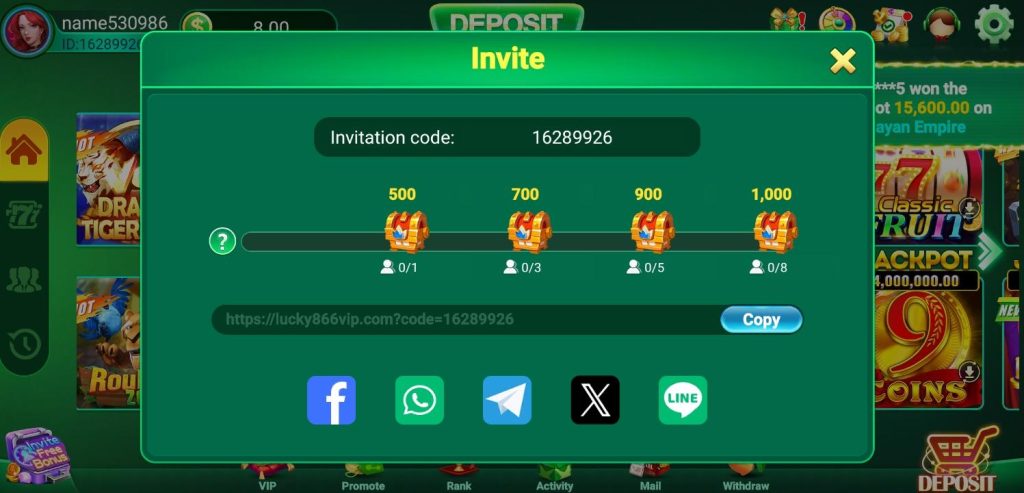 LUCKY 866 Game invite